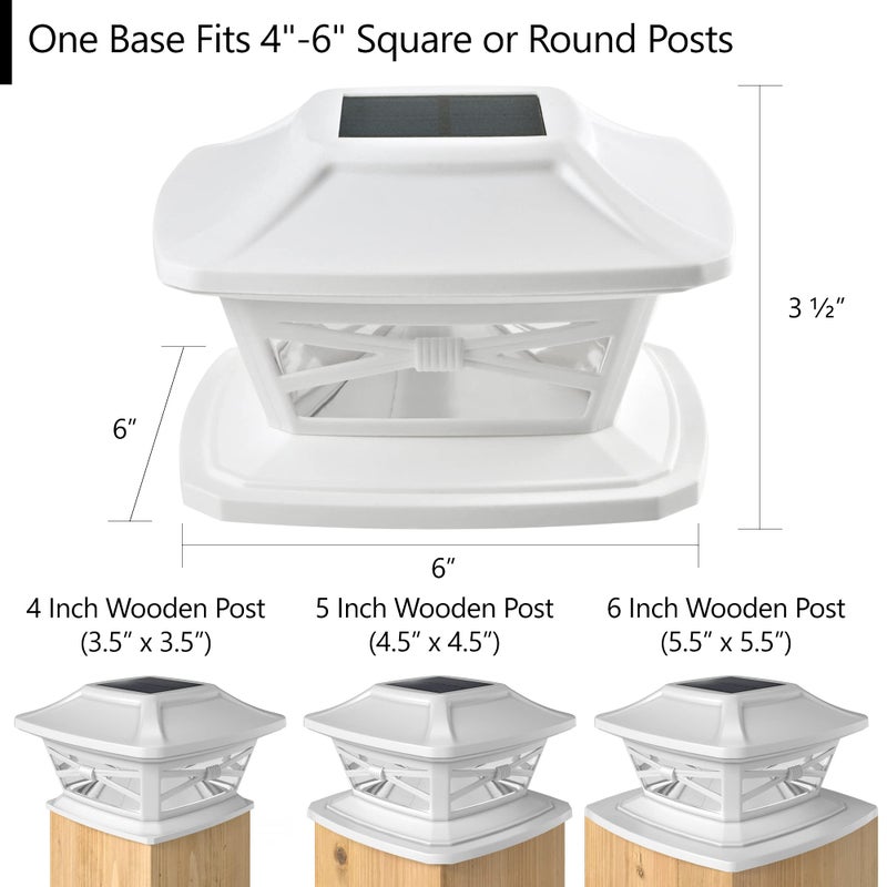 Davinci Lighting Flexfit Solar Outdoor Post Cap Lights - Includes Bases for 4x4 5x5 6x6 Wooden Posts - Bright LED Light - Pearl White (2 Pack) - Image 4